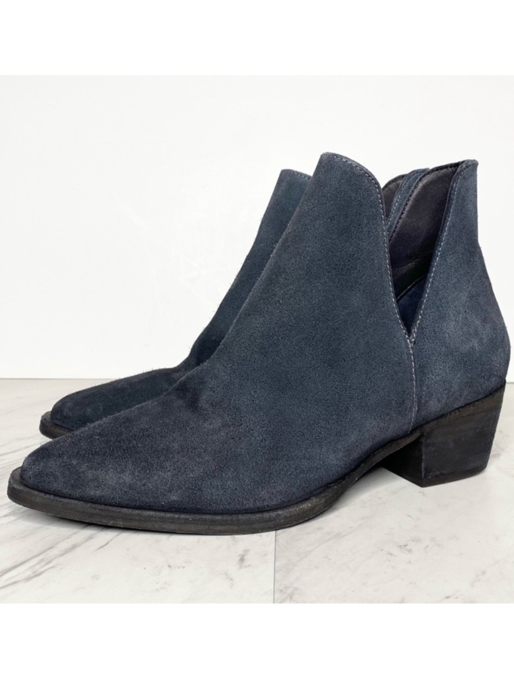 Free People Charm Double V Blue Suede Bootie 38.5